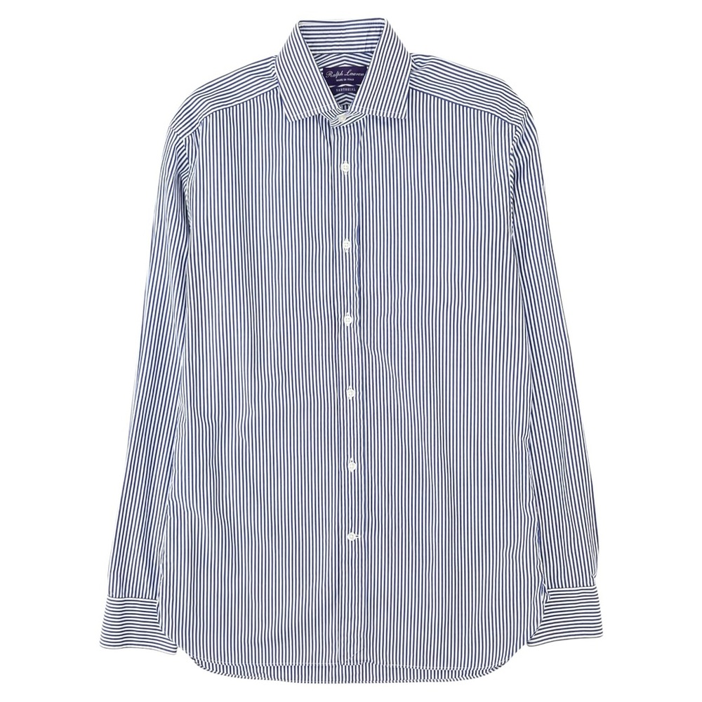 RALPH LAUREN PURPLE LABEL Aston Striped White & Blue Button Up Dress Shirt